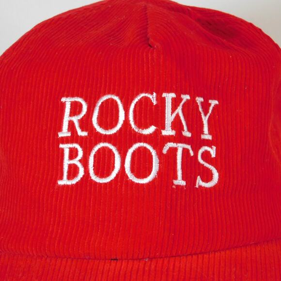 Vintage 80s Rocky Boots Corduroy Hat Red Adjustable Otto Cap - Picture 2 of 7